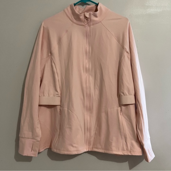 Fabletics Blush Pink Zip-Up Jacket zip pockets thumb holes 1X Athletic Trinity - Picture 8 of 11